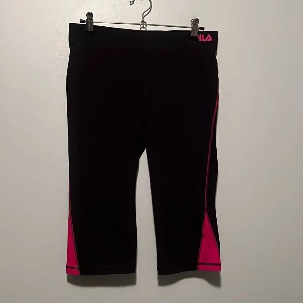 Fila Sport Women's Black and Pink Stretch Cotton Blend Leggings